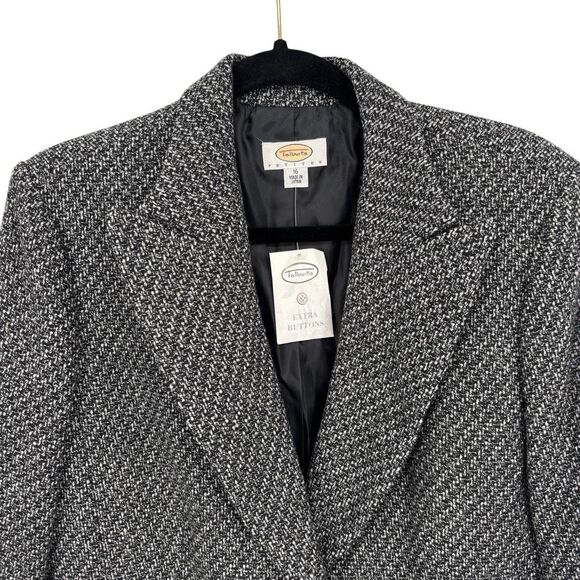 Talbots Women’s Blazer Black White Tweed 100% Wool 2-Button Jacket Size 16P NWT - Picture 4 of 9
